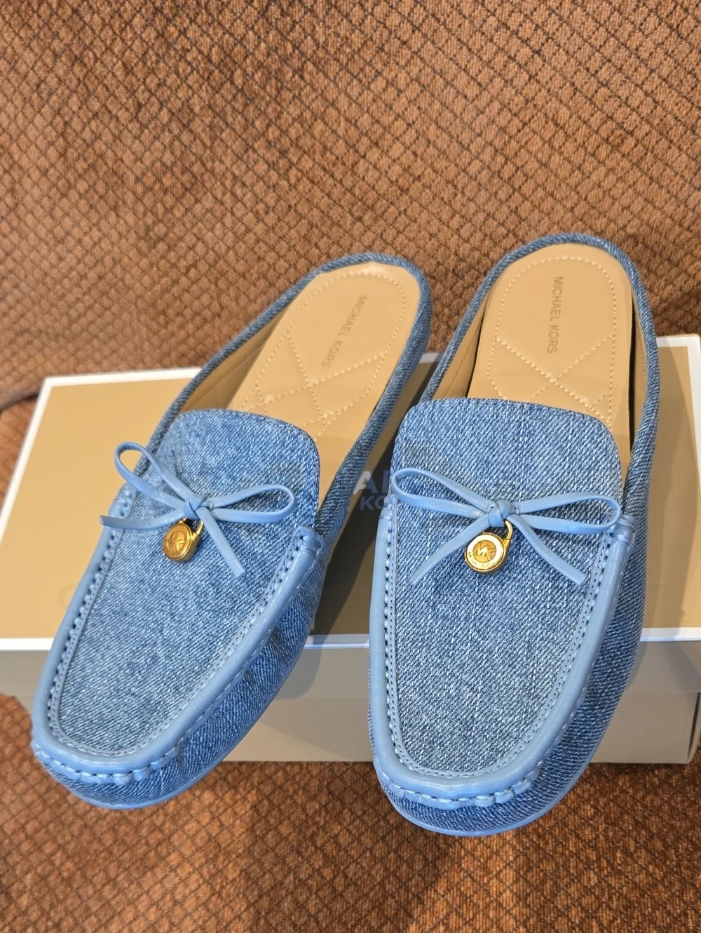 Michael Kors Greta Washed Denim Mule Loafers with Bow